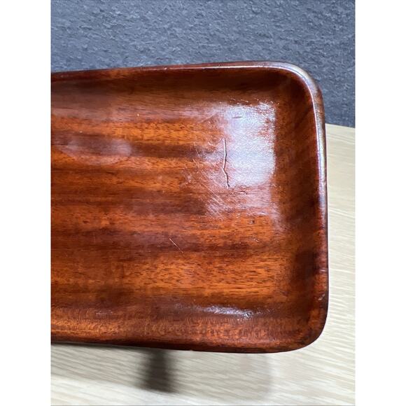 Vintage Rectangular Wooden Trinket Serving Tray Likely Made of Teak Wood - Picture 4 of 7